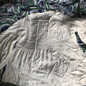 David Rainn 2 white bell sleeve, lace up blouse